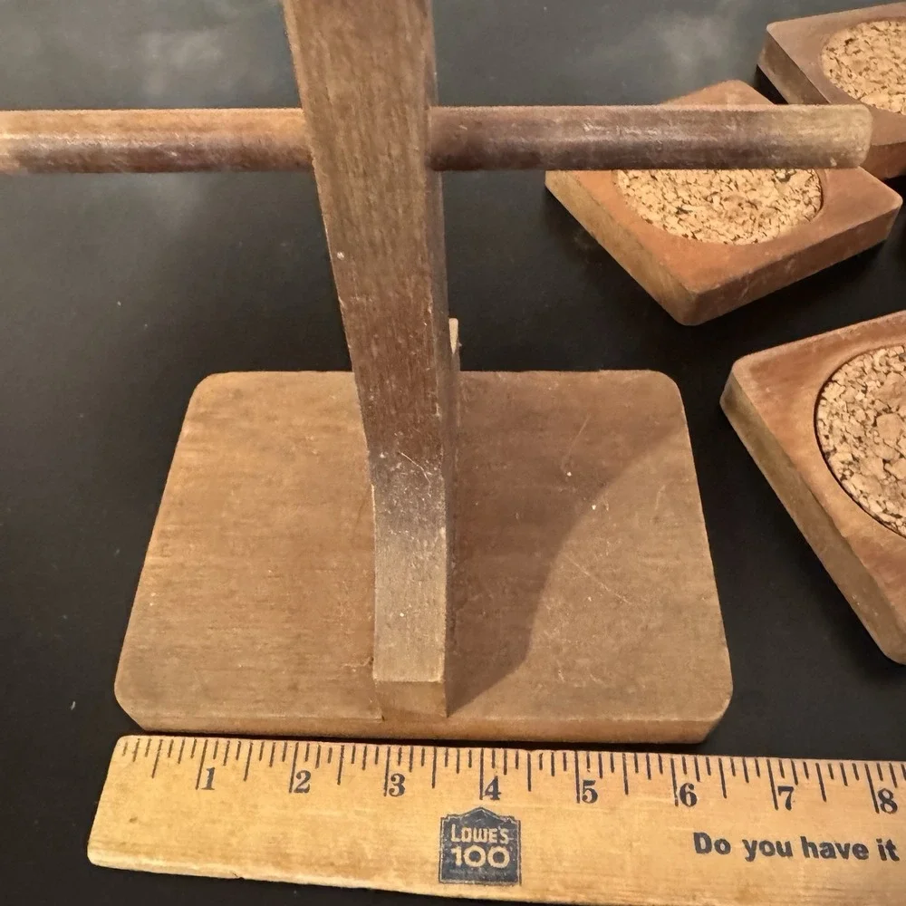 Vintage Wood & Cork Hanging Coasters 4x4 in Square Mid Century Modern‎ Set Of 6